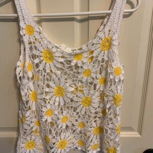Altar'd State White and Yellow Cropped Tank Top